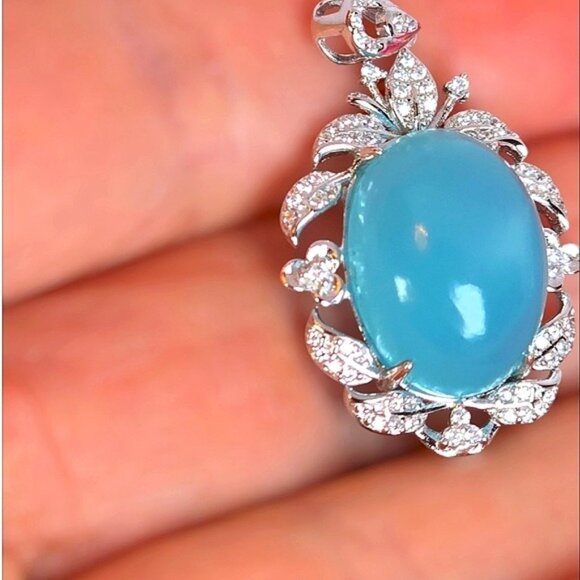 925 Sterling Silver Pendant with Natural Chalcedony 10x20mm - Picture 4 of 10